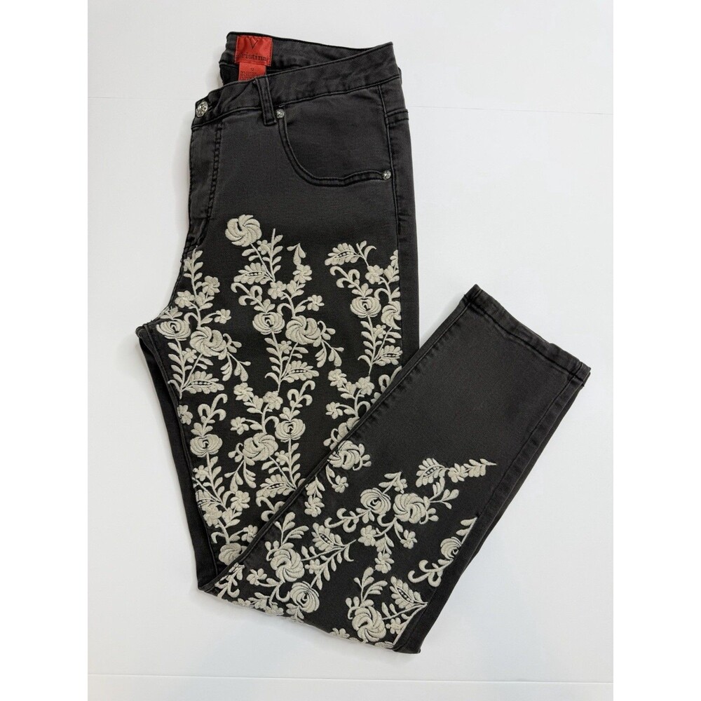 V Cristina Embroidered Jeans Womens 12 Black Floral High Rise Skinny Ankle Artsy - Picture 4 of 8